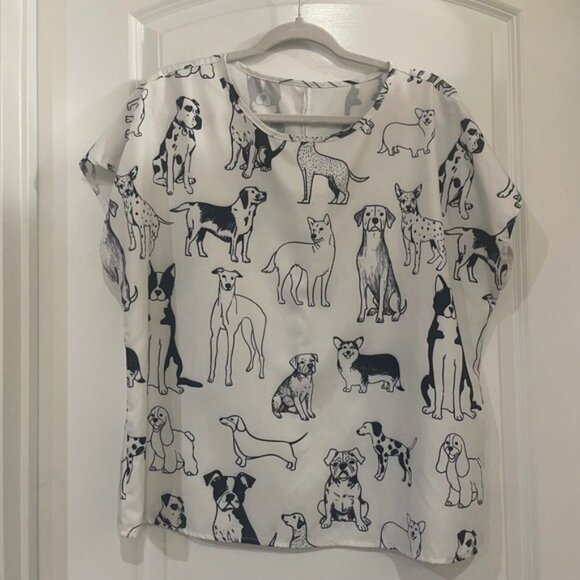 SHEIN White Dog Print Short Sleeve ladies Casual Blouse Top XL - Picture 1 of 4